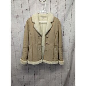 Marvin Richards Beige Tan Suede Faux Fur‎ Penny Lane Coat Size XS Sherpa Trim